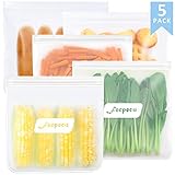 Reusable Gallon Freezer Bags – 5 Packs 1 Gallon Ziplock Leakproof Reusable Gallon Bags EXTRA THICK for Marinate Meats, Fruit, Snack, Vegetable, Sandwich, Cereal, Home Organization