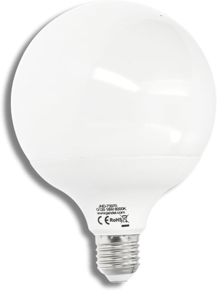 JANDEI - 270º Globe LED Bulb, G120, E27 Screw, 18W (Equivalent to 140W) Cold White Light 6000K, 1800 Lumens. Perfect for Living Room, Kitchen, Bathroom, Office. Energy Saving.