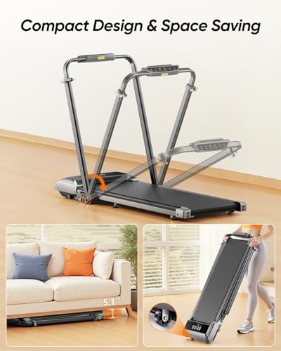 Acezoe Foldable Walking Pad with 12% Incline & Height-Adjustable Handlebar, 5-in-1 Under Desk Treadmill for Home & Office, Portable Tapis Roulant with Remote Control, APP & LED Display