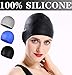 Comforer Swim Cap Silicone Swimming Cap for Women Men Adults Youths Waterproof Bathing for Long or Short Hair with 3D Ergonomic Design, Comfortable Fit Swim Caps - Black