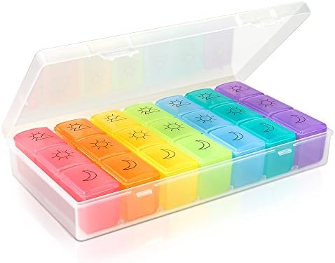 Weekly Pill Organizer(3-Times-A-Day ), 7 Day Pill Box, Portable Travel Prescription &amp; Medication Pill Case, Vitamin Fish Oil Compartments Container