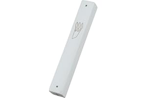 Peer Hastam White Wood Mezuzah Case with Gold Shin - 4.9 Inches (for 4.0 Inches Scroll)