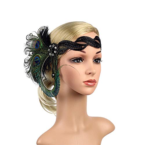 Rucan 1920s Headpiece Feather Flapper Headband Great Gatsby Headdress Vintage