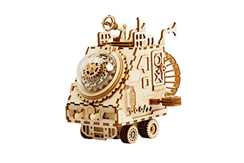 Hands Craft AM681 3D Wooden Puzzle - DIY Hand Crank Music Box- Spaceship Educational Toy- Plays Fly me to The Moon for Christmas, Birthday, Baby Shower, Valentines, Mothers Day.