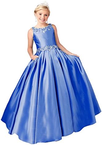 PuTao Big Girl's Hand Made Crystal Kids Miss National Pageant Dresses 16 Blue