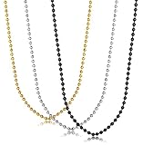 Jstyle 2mm Stainless Steel Mens Womens Beads Chain Necklace Ball Link Dog Tags 3 Pcs a Set 16-36 Inch