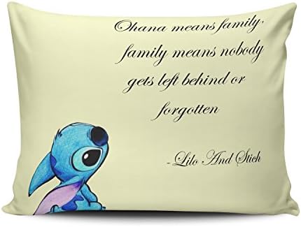 ZeDae Pillowcase Personalized Lilo and Stitch Ohana Cushion Pillowcases Unique Home Decorative Throw Pillow Covers Cases Queen 20x30 Inches One Sided