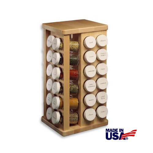 J.K. Adams Sugar Maple Wood Spice Jar Carousel, 48 Glass Jars, 8X16-Inch