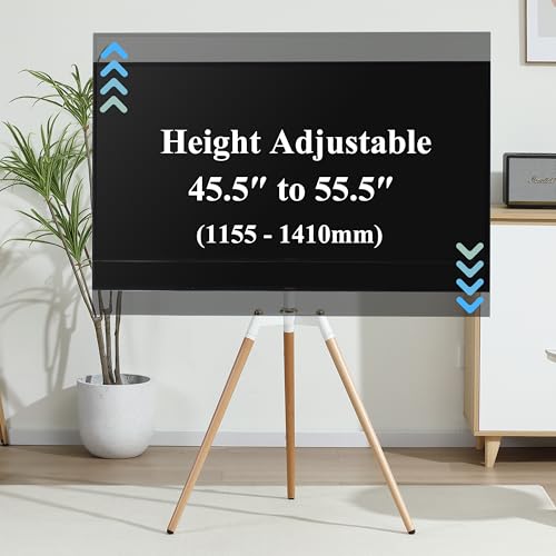 Fydeamer Floor TV Stand for 32-65 inches Screen Height Adjustable Studio Tripod Easel TV Display Stand with 140° Swivel for Bedroom, Living Room, Corner TV Stand White