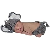 Vomdrok Newborn Baby Photography Props Outfits Crochet Elephant Hat Shorts Infant Baby Boy Girl Photoshoot Costume Grey