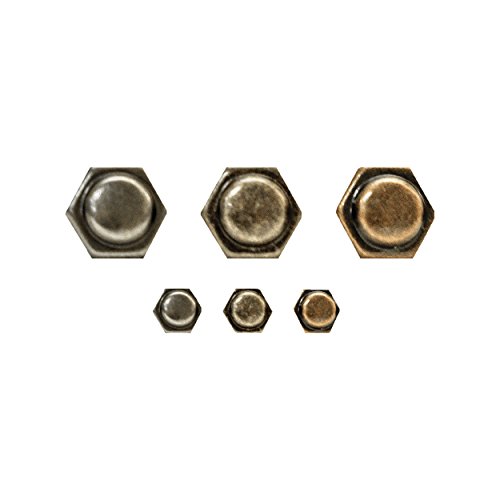 Tim Holtz Idea-ology Hex Fasteners 30/Pack, 1/4 Inch and 1/2 Inch Designs, Antiqued Nickel, Brass and Copper (TH93268)