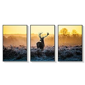 3 Piece Framed Canvas Wall Art for Living Room, Bedroom Deer Walks Through Early Morning Light Canvas Prints Ready to Hang - 16"x24"x3 Panels