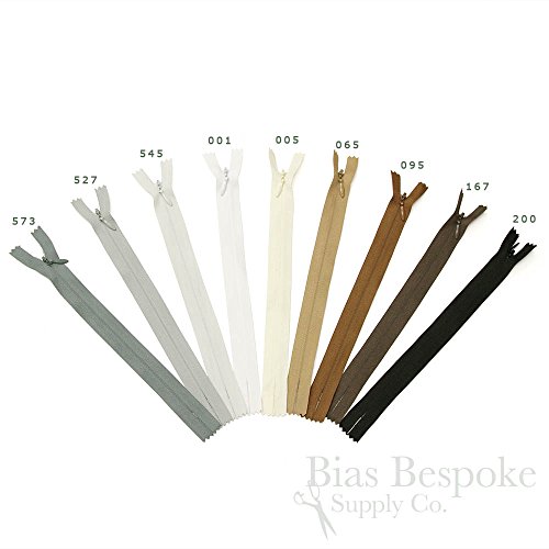 Set of 12 Sandcastle Brown Invisible Zippers, 24 Inch, Bias Bespoke Brand