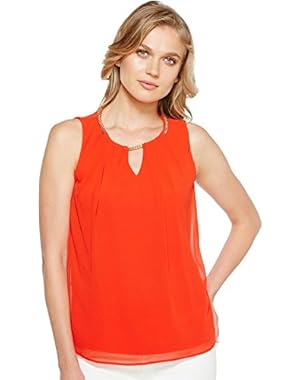 Womens Sleeveless Pleat Top with Chain