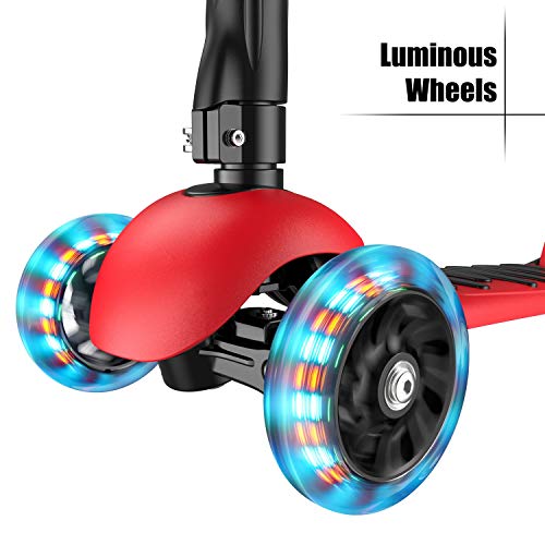 Banne Scooter Height Adjustable Lean to Steer Flashing PU Wheels 3 Wheel Kick Scooters for Kids Boys Girls (Red) - Thumbnail 4