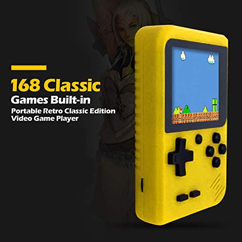 Cywulin Retro Mini Handheld Video Game Console Player Gameboy Built-in 168 Classic Games Travel Portable Gaming System Electronics Machines 2.8 Inch Support TV Play Present for Boy Kids Adult (Yellow)