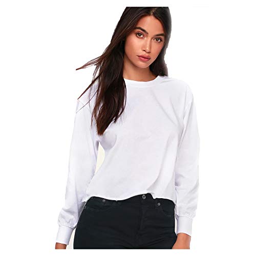 Z SUPPLY Women's The Long Sleeve Cropped Tee, White (White/WHT), Medium