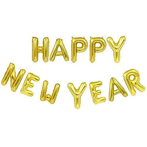 TRIXES Gold Happy New Year Foil Letter Balloon – Large Size- Festive Decoration for Seasonal Theme Parties
