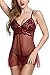 Avidlove Mesh Lingerie Nightwear Lace Chemise Babydoll Sexy Negligee Wine Red XX-Large