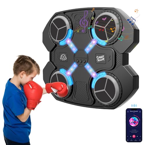 Music Boxing Machine, Smart Bluetooth Boxing Target with Gloves for Adults & Kids, Wall Mounted Electronic Intelligent Home Gym