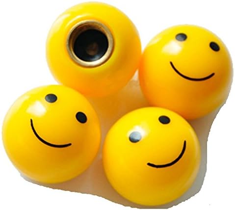 4x Smiley Face Valve Stem Air Tire Caps Tyre Covers Yellow