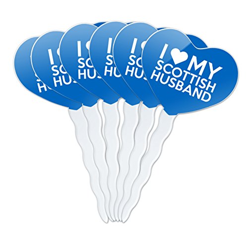 I Love My Scottish Husband Heart Love Cupcake Picks Toppers Decoration Set of 6