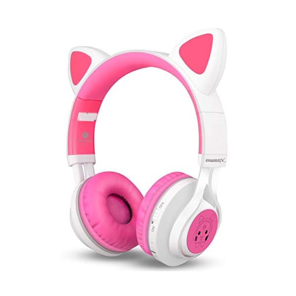 Bluetooth-Headphones-Riwbox-CT-7-Cat-Ear-LED-Light-Up-Wireless-Foldable-Headphones-Over-Ear-with-Microphone-and-Volume-Control-for-iPhoneiPadSmartphonesLaptopPCTV-WhitePink Riwbox Bluetooth Headphones, CT-7 Cat Ear LED Light Up Wireless Foldable Headphones Over Ear with Microphone and Volume…