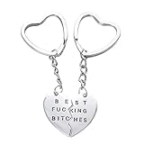 Bling Stars Best Fucking Bitches Keychain Best Friends BFF Lovers Engraved Heart Key Ring