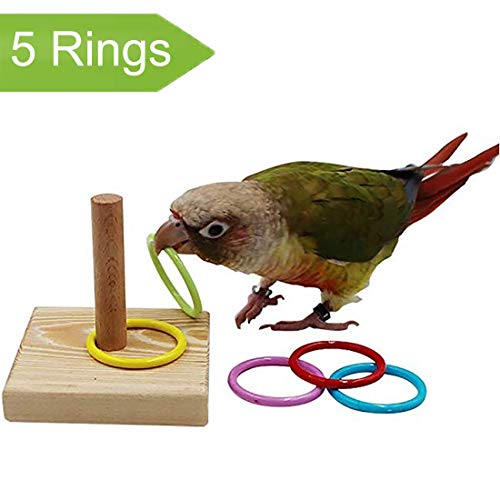 Bird Toys, Wooden Parrot Trick Tabletop Parrot Toys, Bird Educational Toy Parakeet Educational Foot Toys with Stacking Color Ring Sets for Small Bird Budgies Cockatiel Cockatoo Conure Lovebird