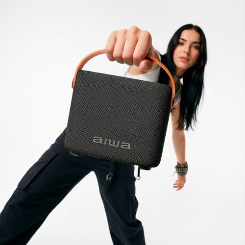 Aiwa Bocina Portátil AWS70BTB Bluetooth 5.3 con 14W, luz LED de Atardecer, batería 2000 mAh, IPX4 Resistente a Salpicaduras, Entrada USB y AUX, diseño Compacto Color Negro