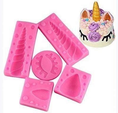 Unicorn Silicone Cake Topper Molds Fondant Cake Decoration Molds Unicorn Horn Ears and Eyelash Set (5 Pcs/set)