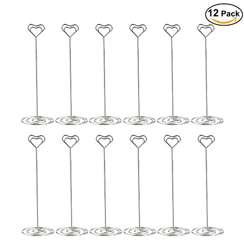 GRACETOP 12pcs Tall Place Card Holders 8.7 Inch Heart Shape Table Number Holder Chrome Plated Metal Funny Heart and Vortex Clip Desktop Decoration Memo Holder Stand Tabletop Card Holder - Thumbnail 6