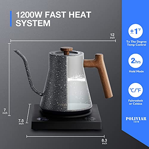POLIVIAR Electric Gooseneck Kettle, 1200W Electric Tea Kettle w/teak
