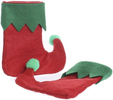 Set of 4 Christmas Holiday Red &amp; Green Elf Stockings for Gift Cards, Silverware, Christmas Trees or Home Decor