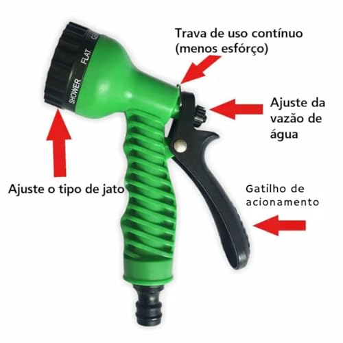 Mangueira Expansível Até 30 Metros Flexível Retrátil com Esguicho para Jardim Quintal Lavagem Carro Casa Leve Compacta Fácil de Guardar Alta Pressão Uso Doméstico (VERDE, 30M)