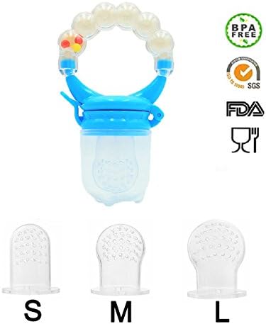 Baby Food Feeder Fruit Feeder Pacifier with 3 PCs All Sizes Silicone Sacs - Infant Teething Toy Teether with Rattle, Nibbler Pacifier For Safe Infant Feeding