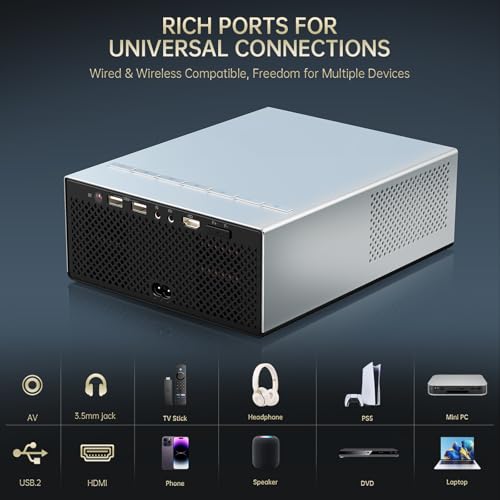 XIDU 1080P Home Theater Projector with Metal Housing, HDMI USB Connectivity, Silver, LCD Display