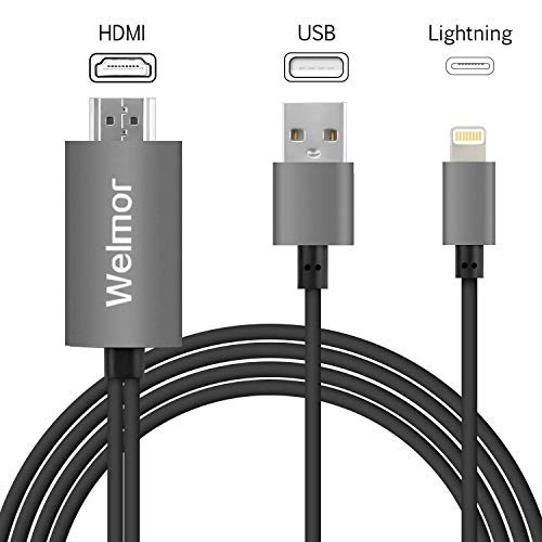 Click Here to See More.. Welmor HDMI Adapter Cable, 6.6ft High Speed HDMI Digital AV Adapter 1080P HDTV Cord Compatible with iPhone X/8/7/6/plus iPad iPod iPhone to HDMI Cable,Plug and Play