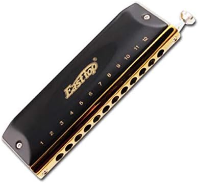 Harmonica, Chromatic Harmonica, 12-hole EASTTOP Harmonica, Matte Black Copper (Color : Black)