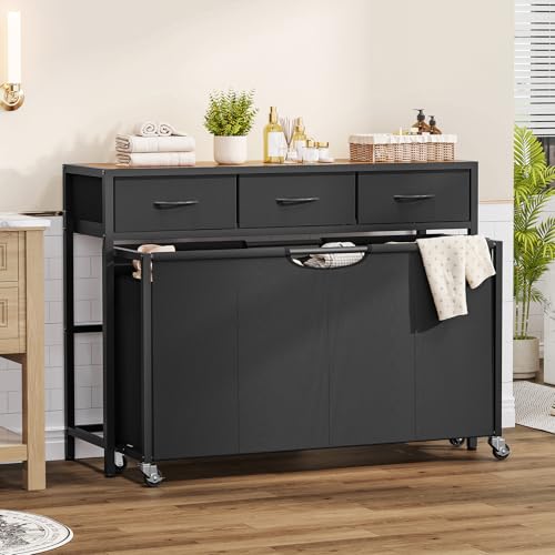 Large Laundry Sorter, 300L Rolling Laundry Hamper with 4 Section Pull-Out Bags, Laundry Basket with 3 Drawers, Laundry Hamper with Wheels, Laundry Room Organization for Bathroom Bedroom, Rustic Brown