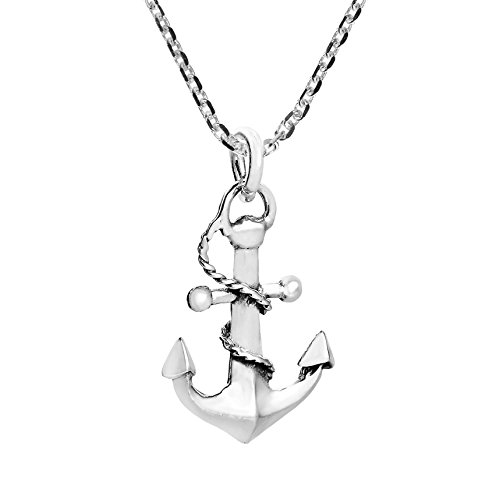AeraVida Nautical Rope and Anchor .925 Sterling Silver Necklace