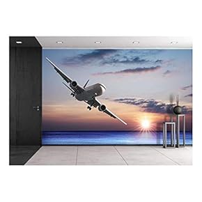 Jet Aircraft Over The Sea - Removable Wall Mural | Self-Adhesive Large Wallpaper - 66x96 inches