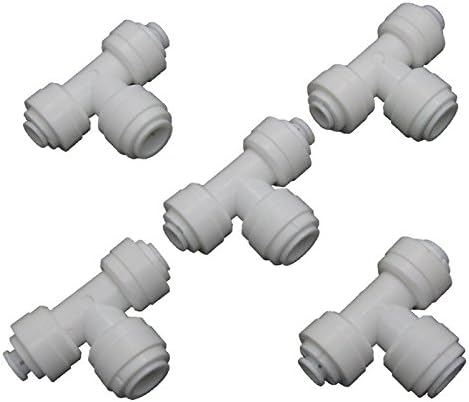 Quick Connect 1/4-Inch-1/4-Inch-3/8-Inch Tee Union for Reverse Osmosis RO Water Filter Pack of 5