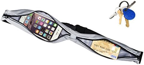Running Fanny Pack Hide Big Space Cell Phone Holder Waterproof Pouch Reflective Stripe Adjustable Runners Belt from 29.5" to 57"(Double Waist Packs)Grey
