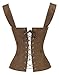 Charmian Women's Renaissance Lace Up Vintage Boned Bustier Corset with Garters Brown X-Large