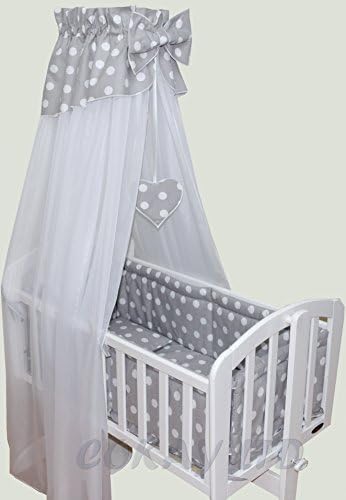 10 pcs Crib Bedding Set/Bumper ALL ROUND/sheet/duvet/CANOPY/Free Standing Canopy Holder (Grey Dots)