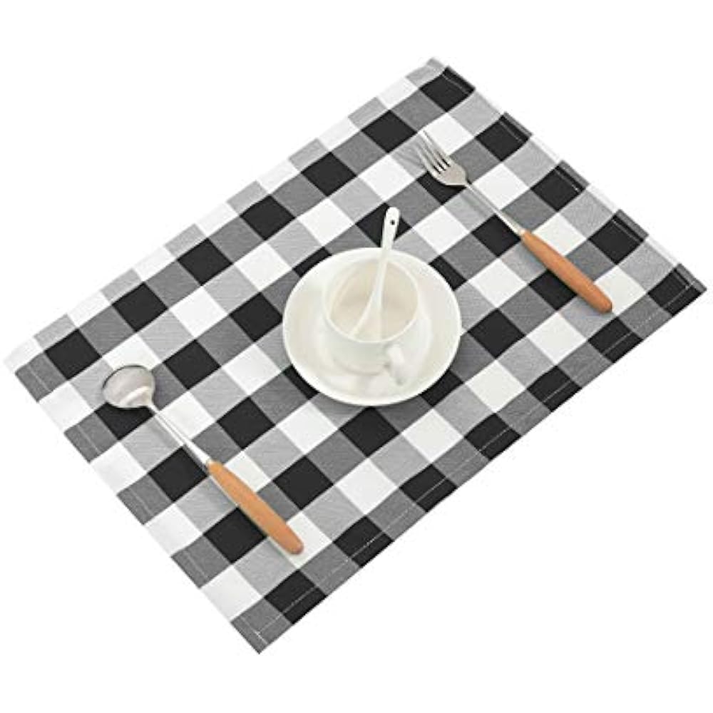 Disposable Table Covers 18"x13" Plaid Checkered Placemats, Black White