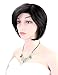 Kalyss Black Short Bob Yaki Human Hair Blended Wigs for Women Heat Resistant Women's Wig with Hair Bangs