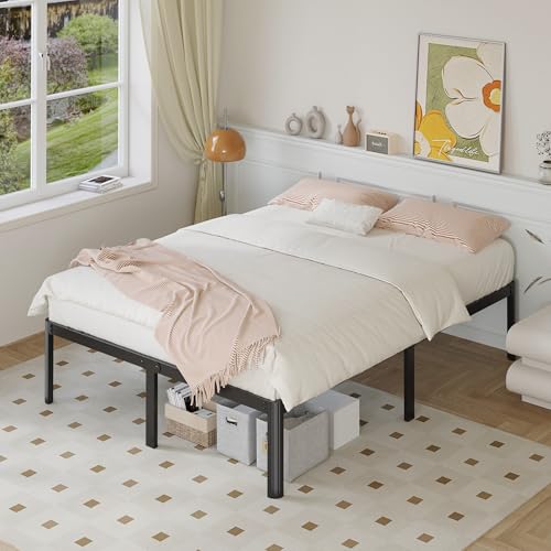 Yicensen Base Cama Matrimonial de 36 cm de Altura, Metal Camas Matrimonial con Patas Redondeadas de Esquina, Plataforma Resistente Cama Muy Resistente Fácil Montaje, Sin Ruido, Negro