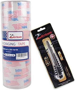 Packing Tape with Retractable Razor Knife Included Ultra Adhesive Clear Packaging - Box and Package Sealing Rolls for Shipping and Mailing - Fits Any Standard Guns and Dispensers (Set of 6)